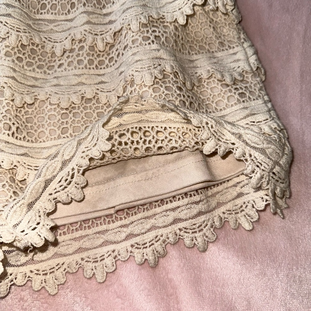 Love Culture Cream Crochet Tiered Lace Ruffle Shorts, Size M (fits S/M) - Picture 6 of 7